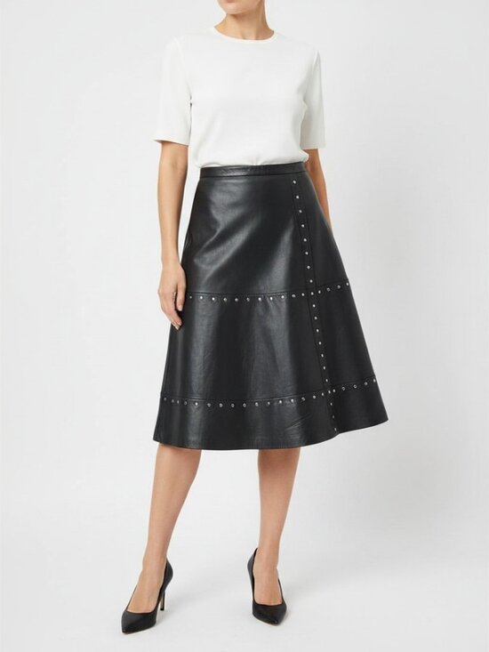 Oui Dresses & Skirts - Oui Black Studded Leather A-Line Midi Skirt Size 10